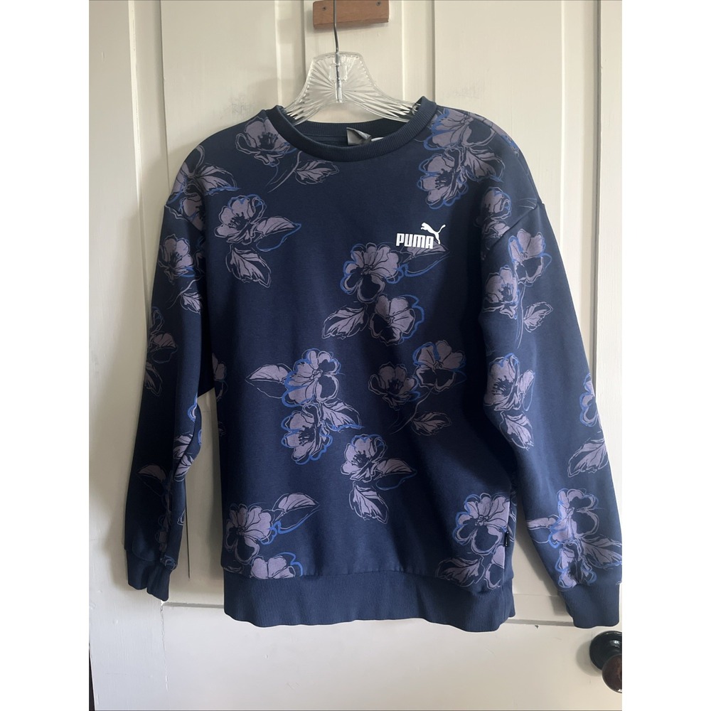 Puma Women's Essential Floral Vibes Crewneck Sweatshirt Size XS Color Blue